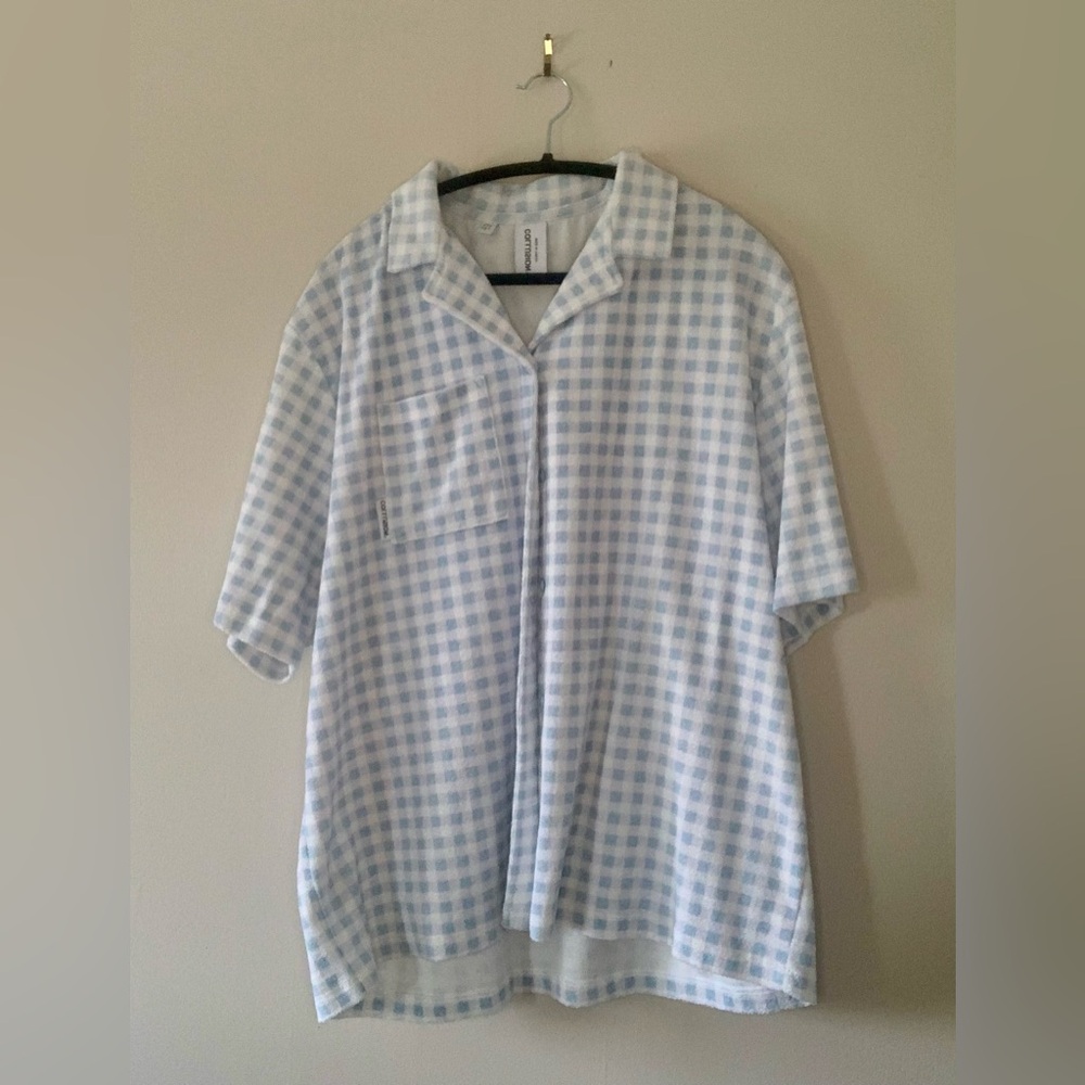 ASOS Blue & White Checkered Button Down Top / Tee | Women M